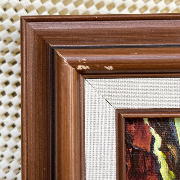 Hand Painted Oil Painting Framed Forest Autumn Fall Landscape Hut Signed 17x13" - Picture 14 of 14